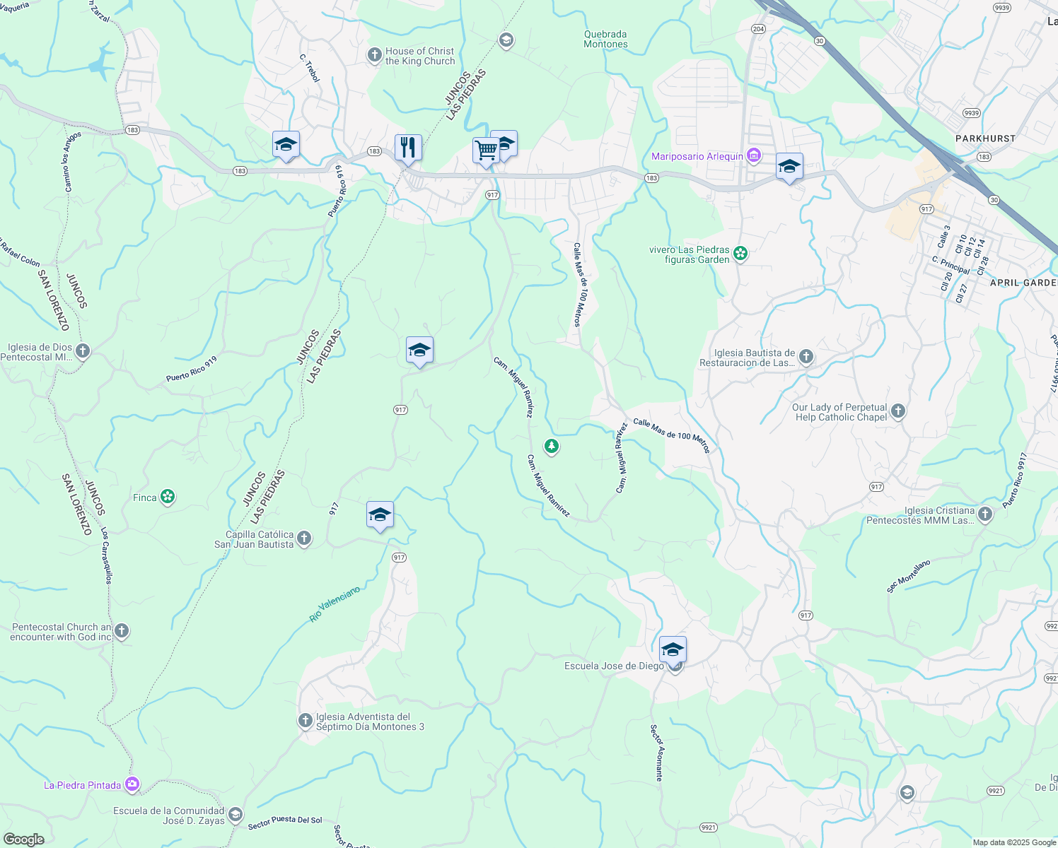 map of restaurants, bars, coffee shops, grocery stores, and more near Camino Miguel Ramírez in Montones