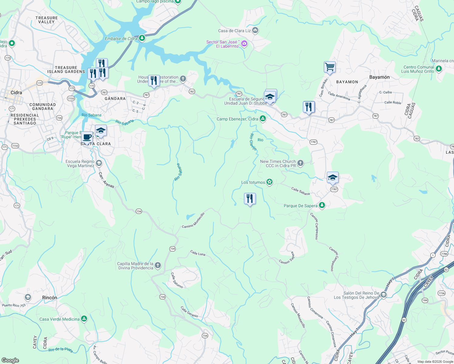 map of restaurants, bars, coffee shops, grocery stores, and more near in Bayamón