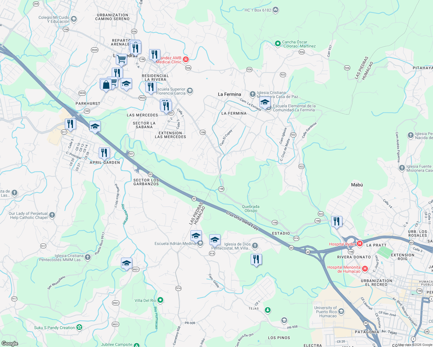 map of restaurants, bars, coffee shops, grocery stores, and more near 2 Carretera 198 in Collores