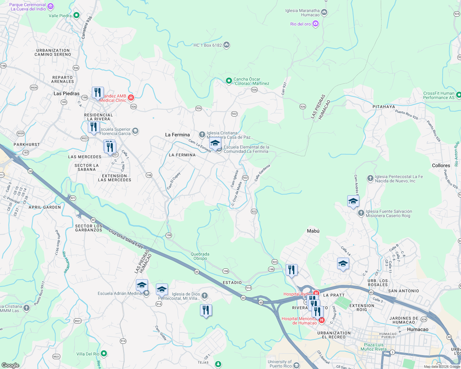 map of restaurants, bars, coffee shops, grocery stores, and more near in Mabú