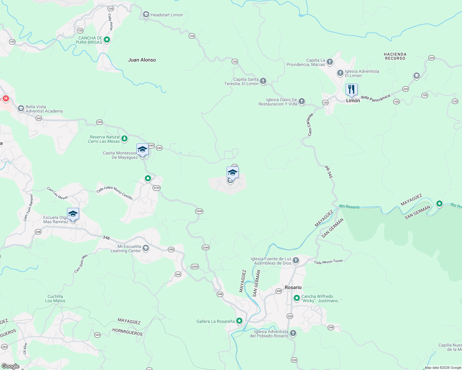 map of restaurants, bars, coffee shops, grocery stores, and more near 349 in Hormigueros
