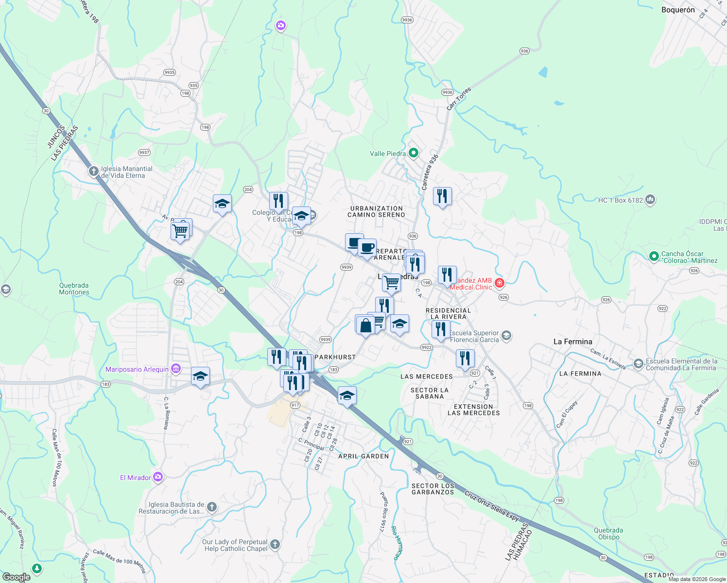 map of restaurants, bars, coffee shops, grocery stores, and more near Calle Reparto Rosario in Montones