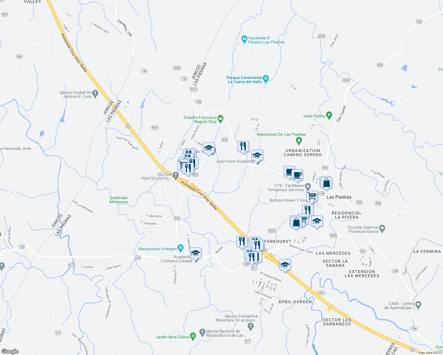 map of restaurants, bars, coffee shops, grocery stores, and more near Calle Ebano in Montones