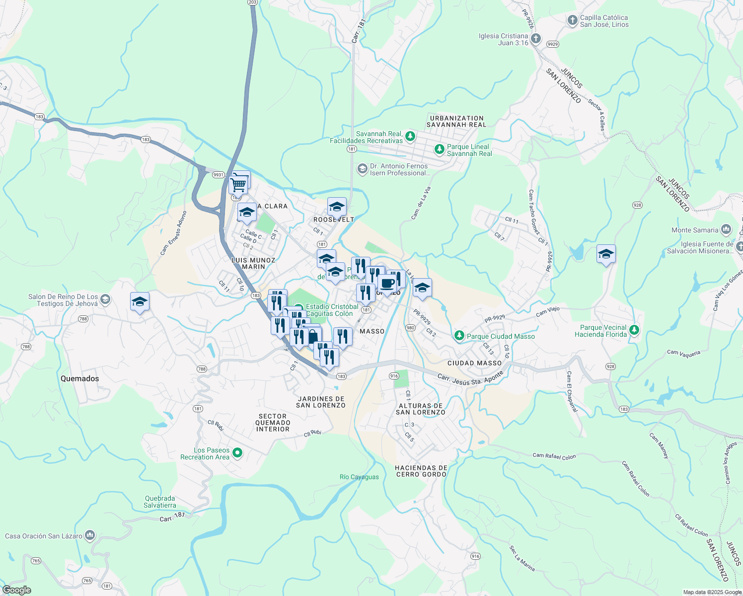 map of restaurants, bars, coffee shops, grocery stores, and more near in San Lorenzo