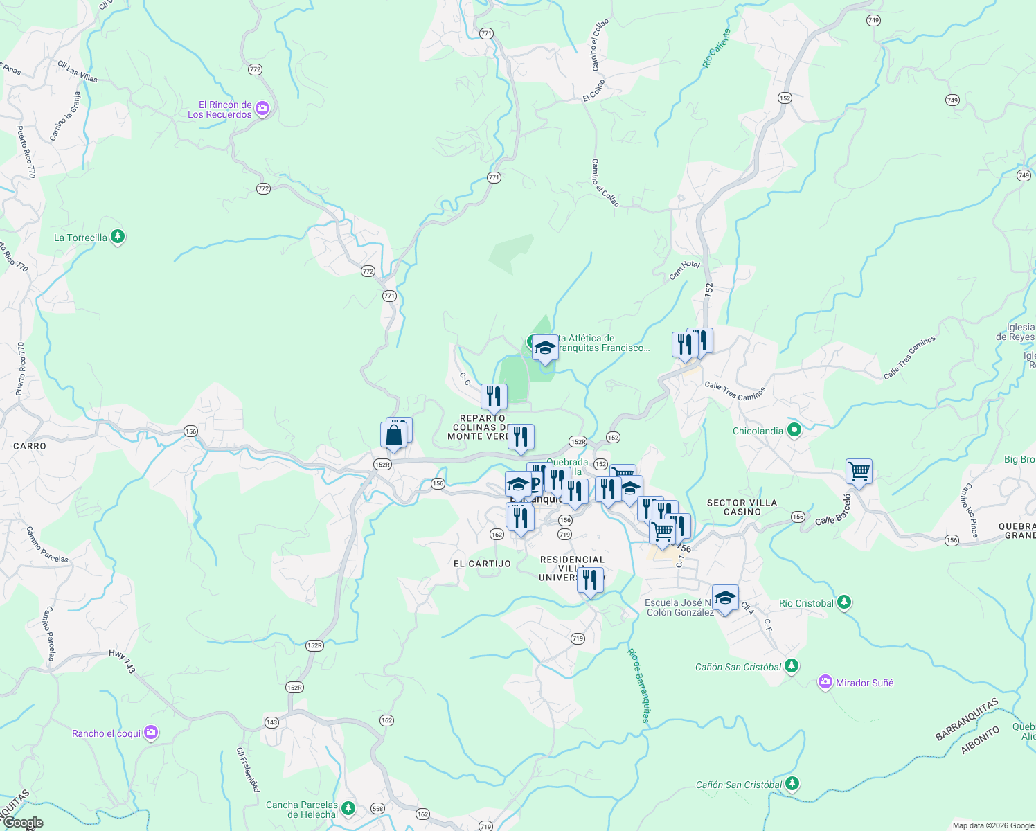 map of restaurants, bars, coffee shops, grocery stores, and more near in Aibonito