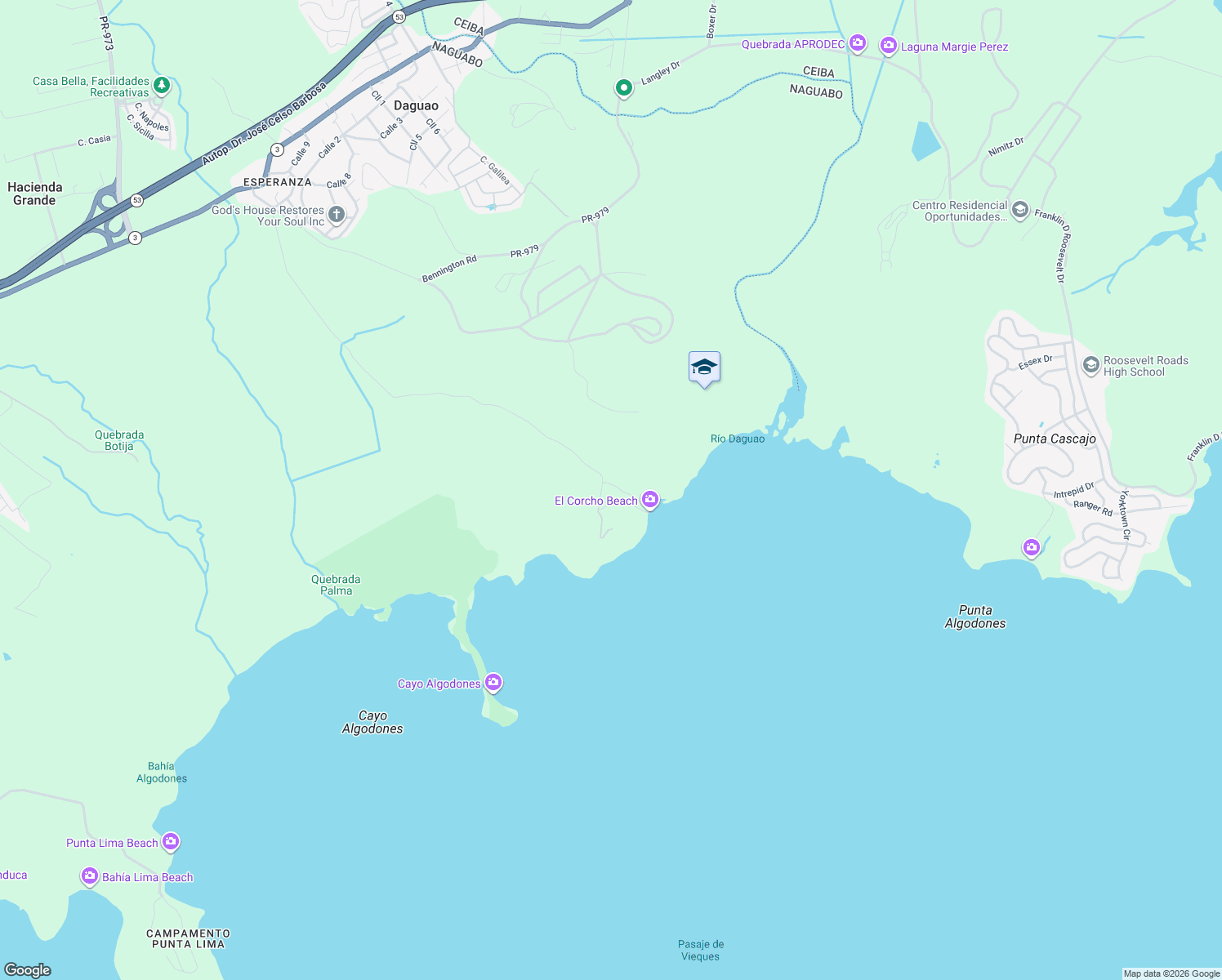 map of restaurants, bars, coffee shops, grocery stores, and more near in Daguao