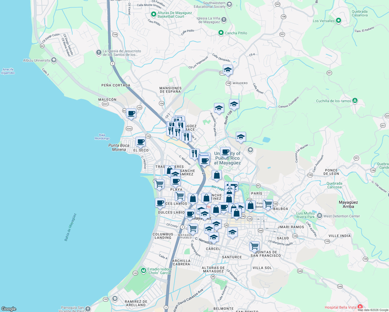 map of restaurants, bars, coffee shops, grocery stores, and more near in 
