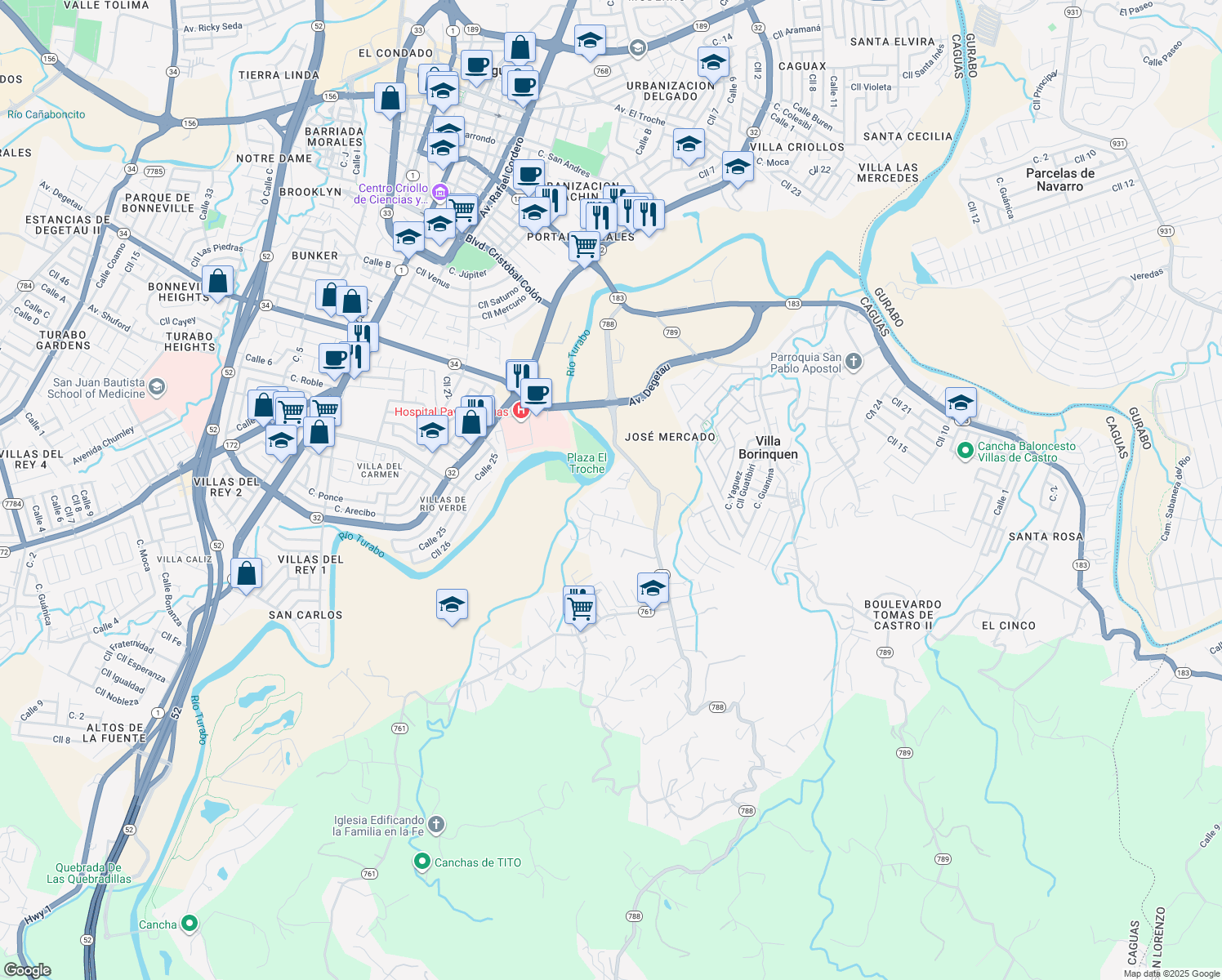 map of restaurants, bars, coffee shops, grocery stores, and more near Puerto Rico 788 in Tomás de Castro