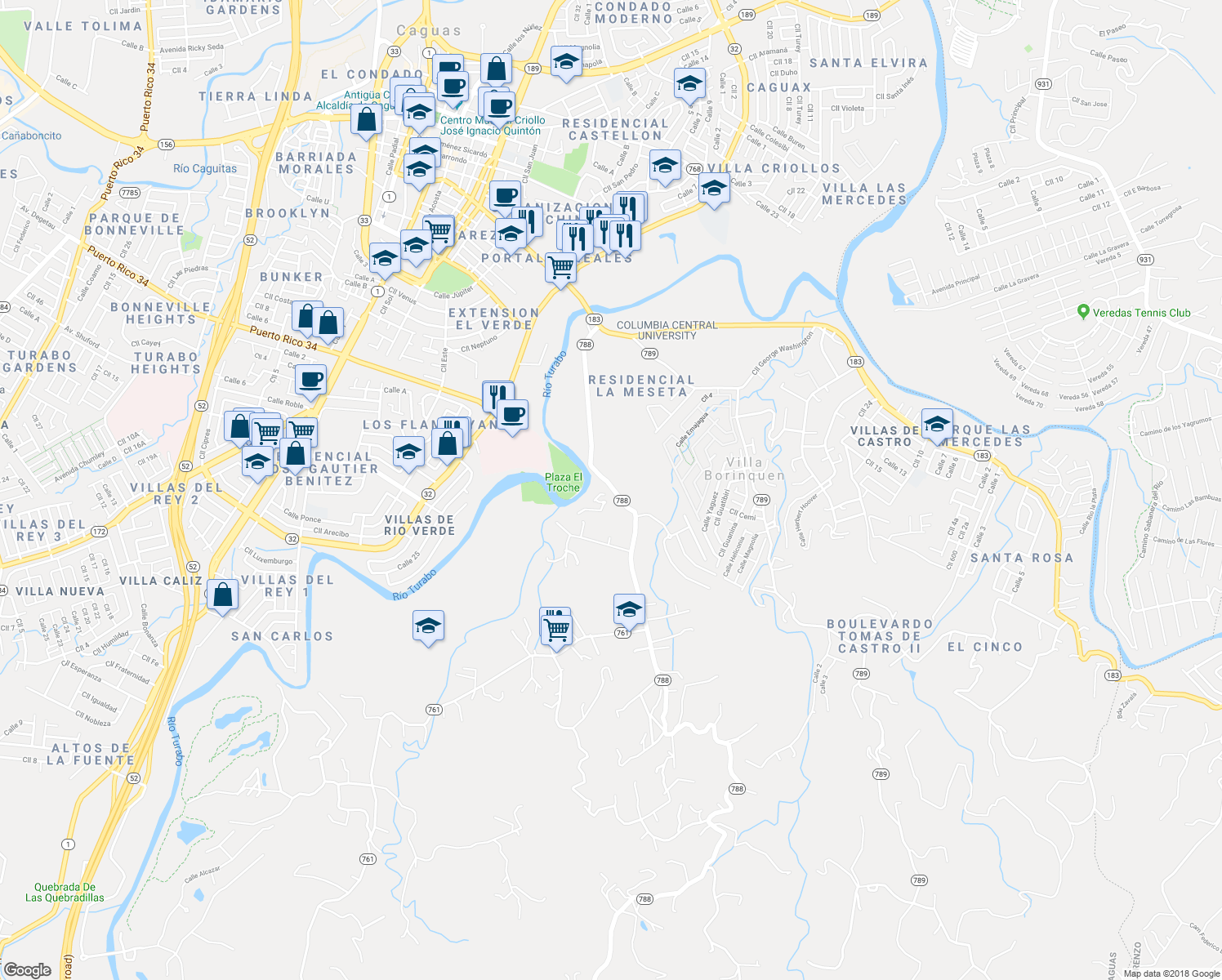 map of restaurants, bars, coffee shops, grocery stores, and more near Puerto Rico 788 in Tomás de Castro