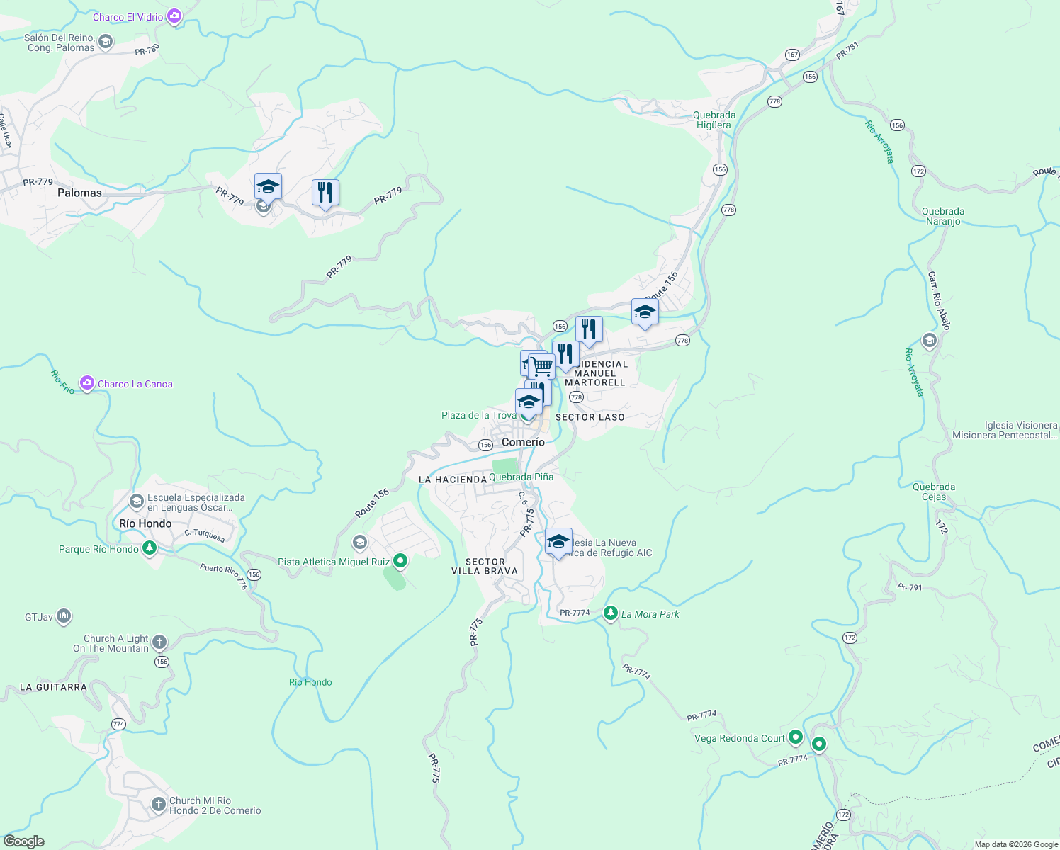 map of restaurants, bars, coffee shops, grocery stores, and more near in Comerío