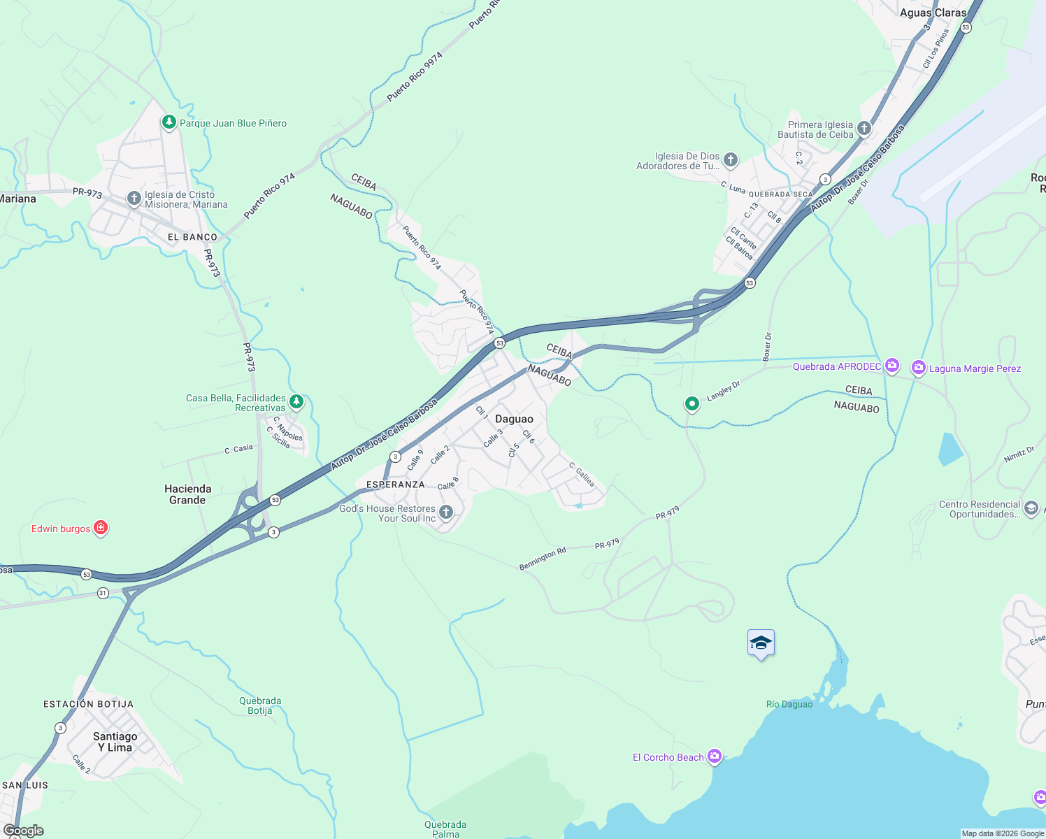 map of restaurants, bars, coffee shops, grocery stores, and more near in Daguao
