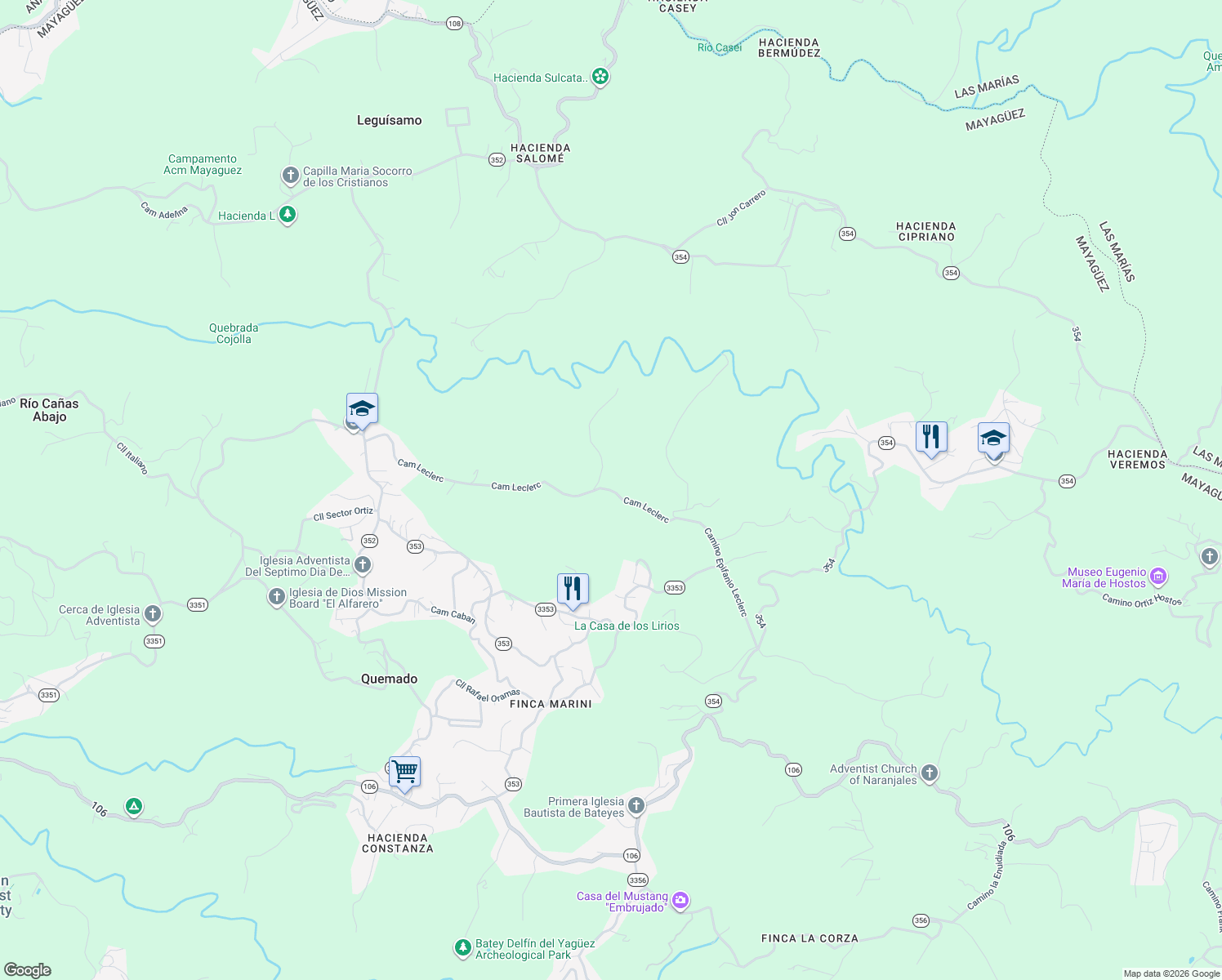 map of restaurants, bars, coffee shops, grocery stores, and more near in Río Cañas Abajo