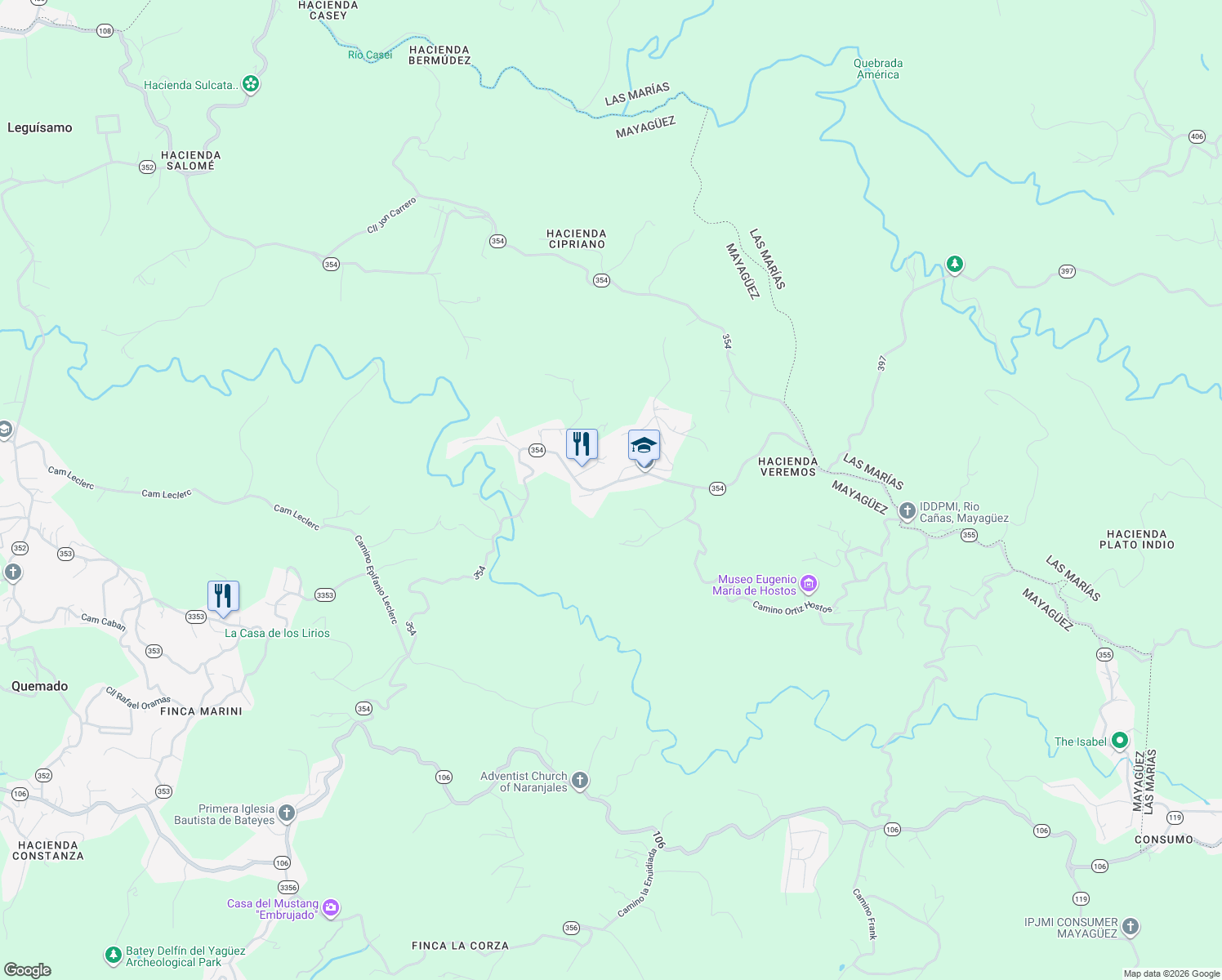 map of restaurants, bars, coffee shops, grocery stores, and more near in Río Cañas Arriba