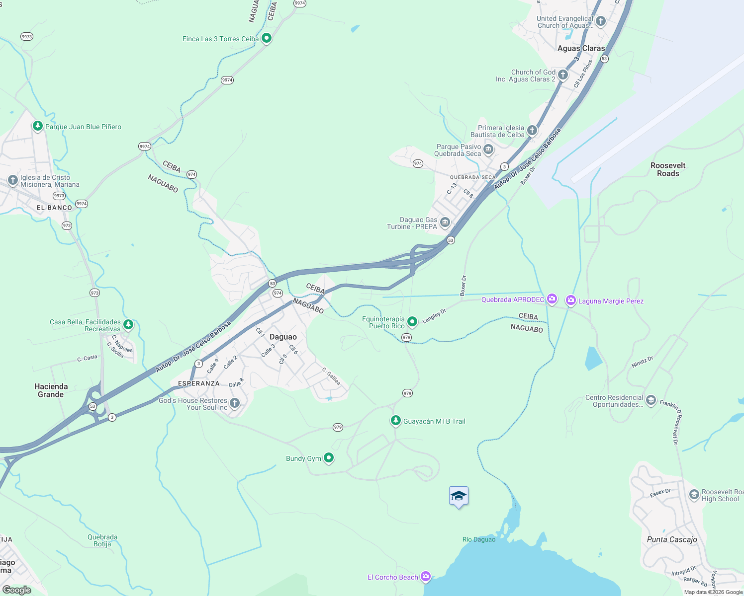 map of restaurants, bars, coffee shops, grocery stores, and more near Puerto Rico 3 in Ceiba