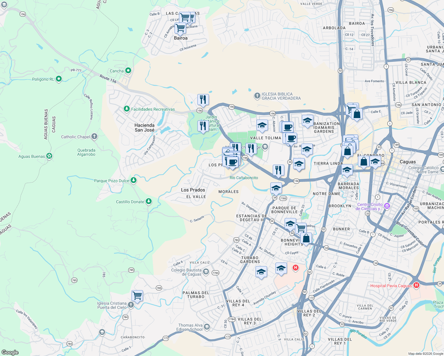 map of restaurants, bars, coffee shops, grocery stores, and more near in Cañabón