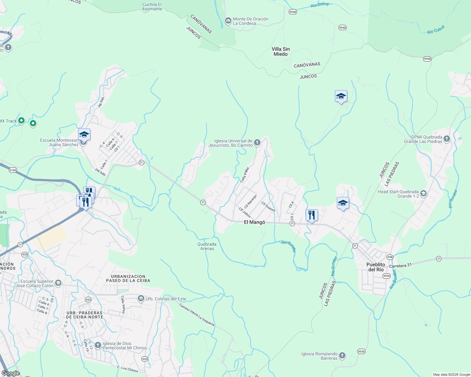 map of restaurants, bars, coffee shops, grocery stores, and more near in El Mangó