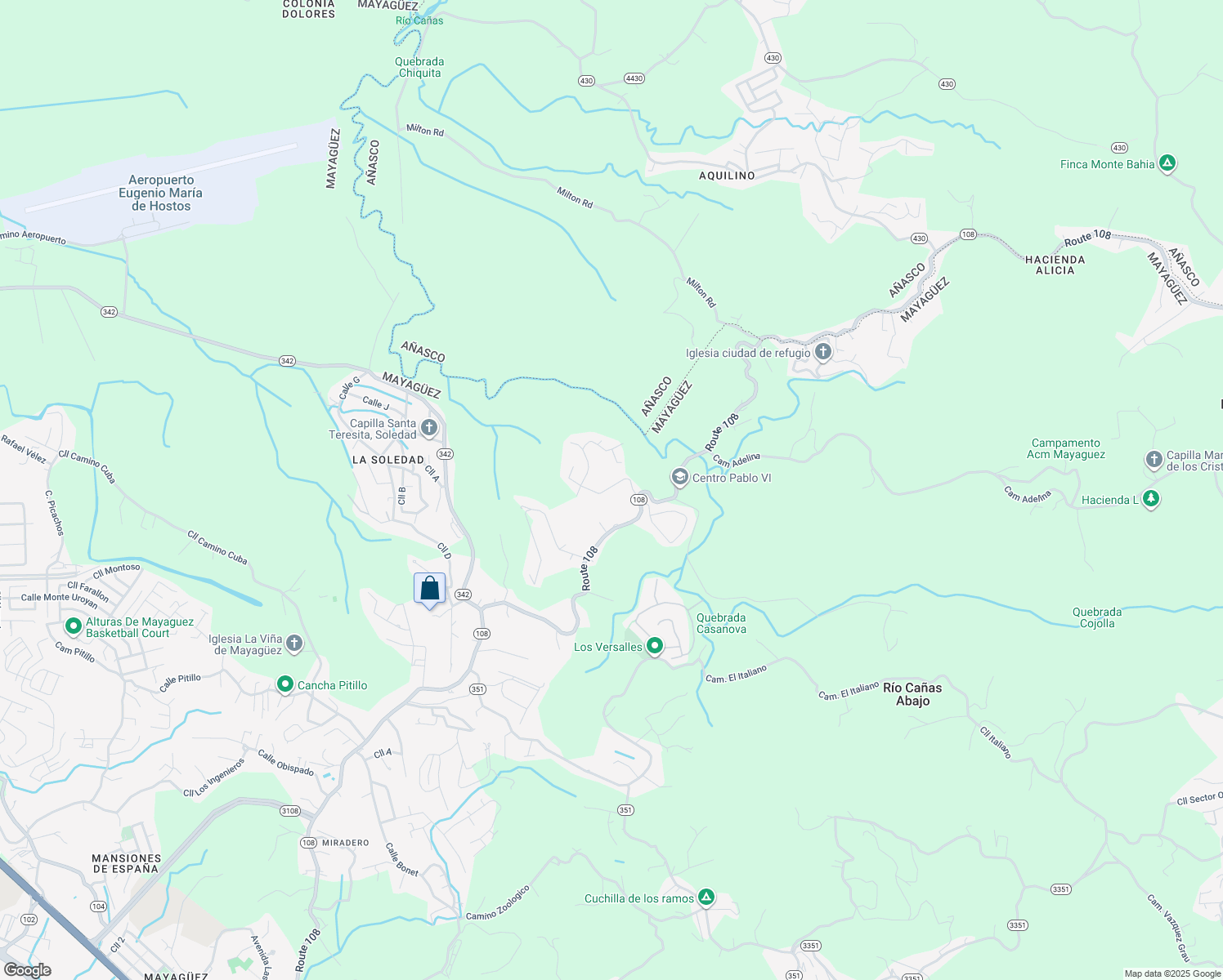 map of restaurants, bars, coffee shops, grocery stores, and more near 575 Calle Pitirre in Mayagüez