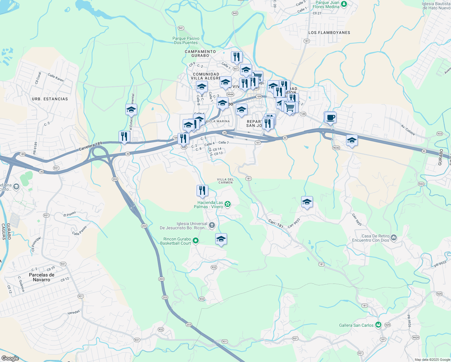 map of restaurants, bars, coffee shops, grocery stores, and more near in Gurabo