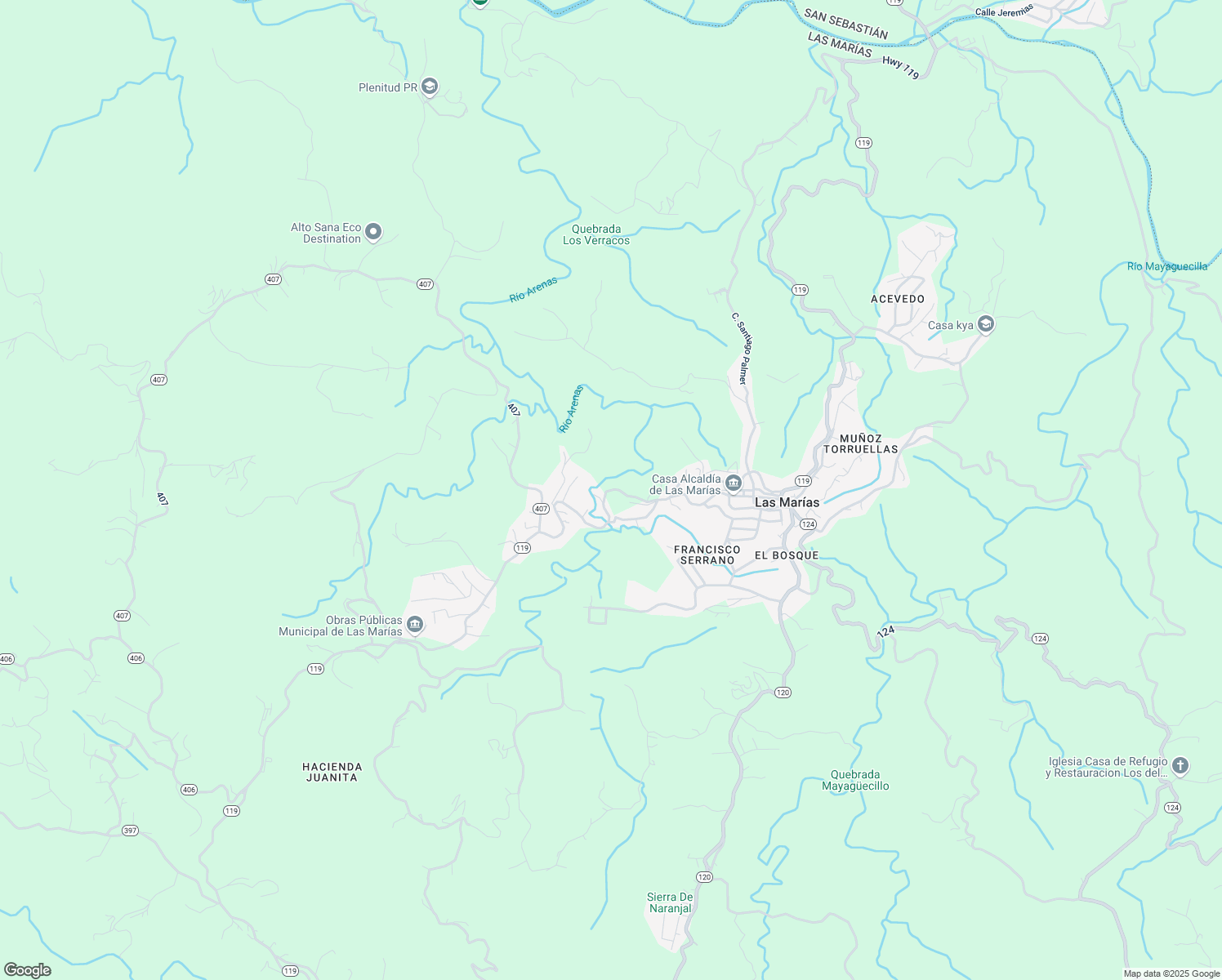 map of restaurants, bars, coffee shops, grocery stores, and more near Carretera Puerto Rico 119 in San Sebastián