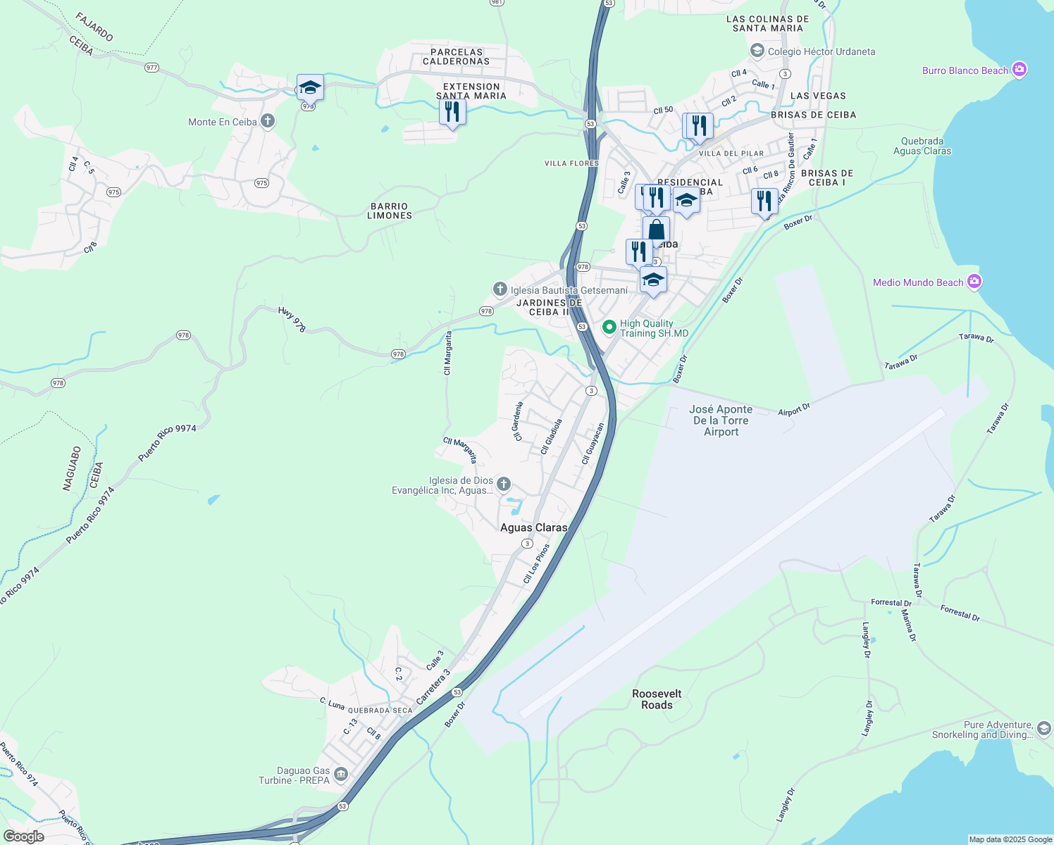 map of restaurants, bars, coffee shops, grocery stores, and more near Calle Bromelia in Aguas Claras