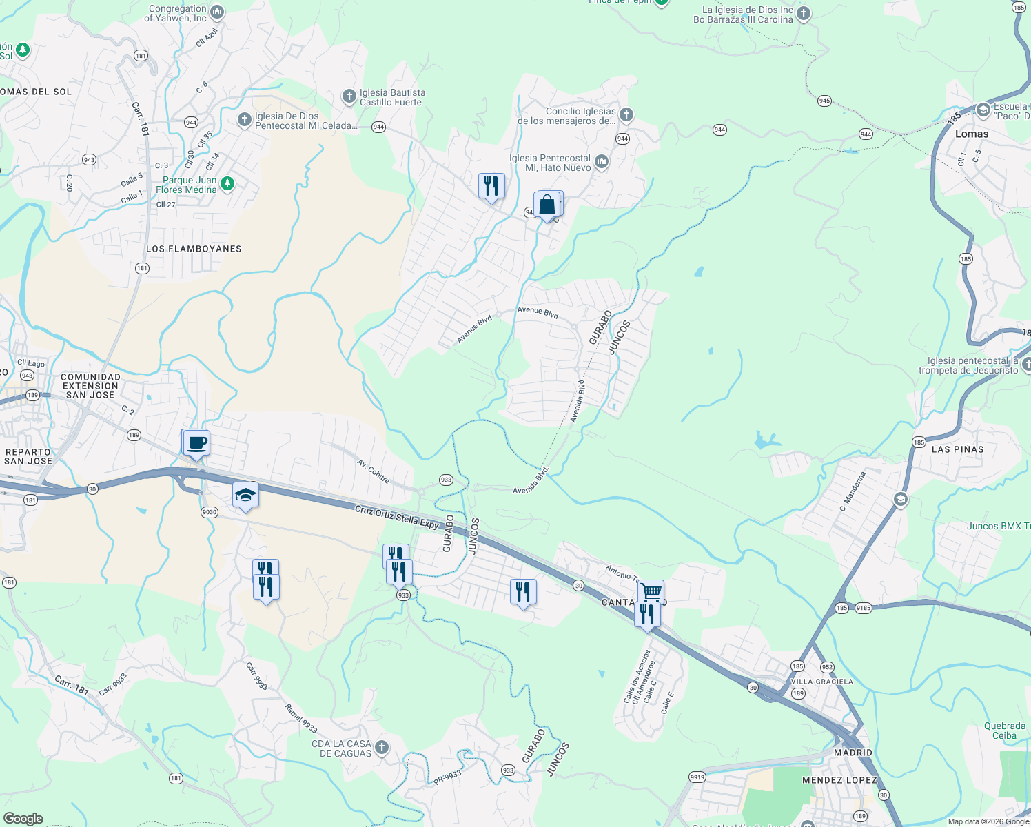 map of restaurants, bars, coffee shops, grocery stores, and more near in Celada