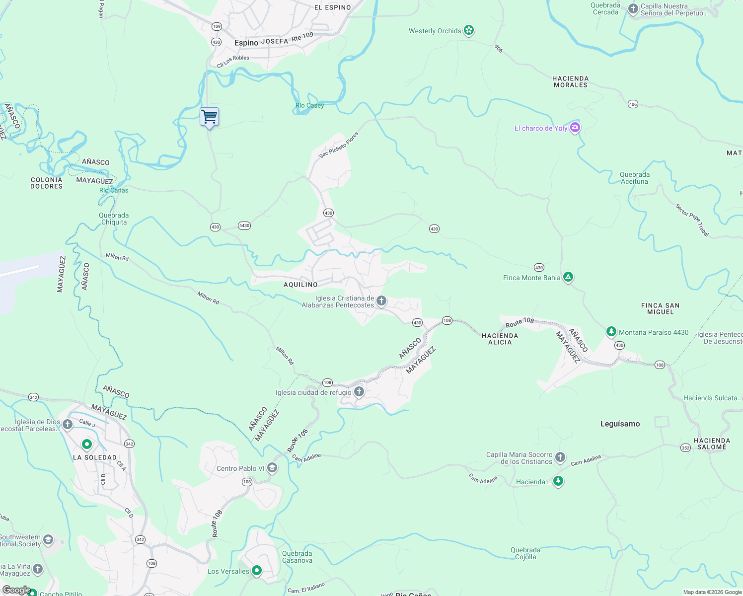 map of restaurants, bars, coffee shops, grocery stores, and more near Puerto Rico 430 in Añasco