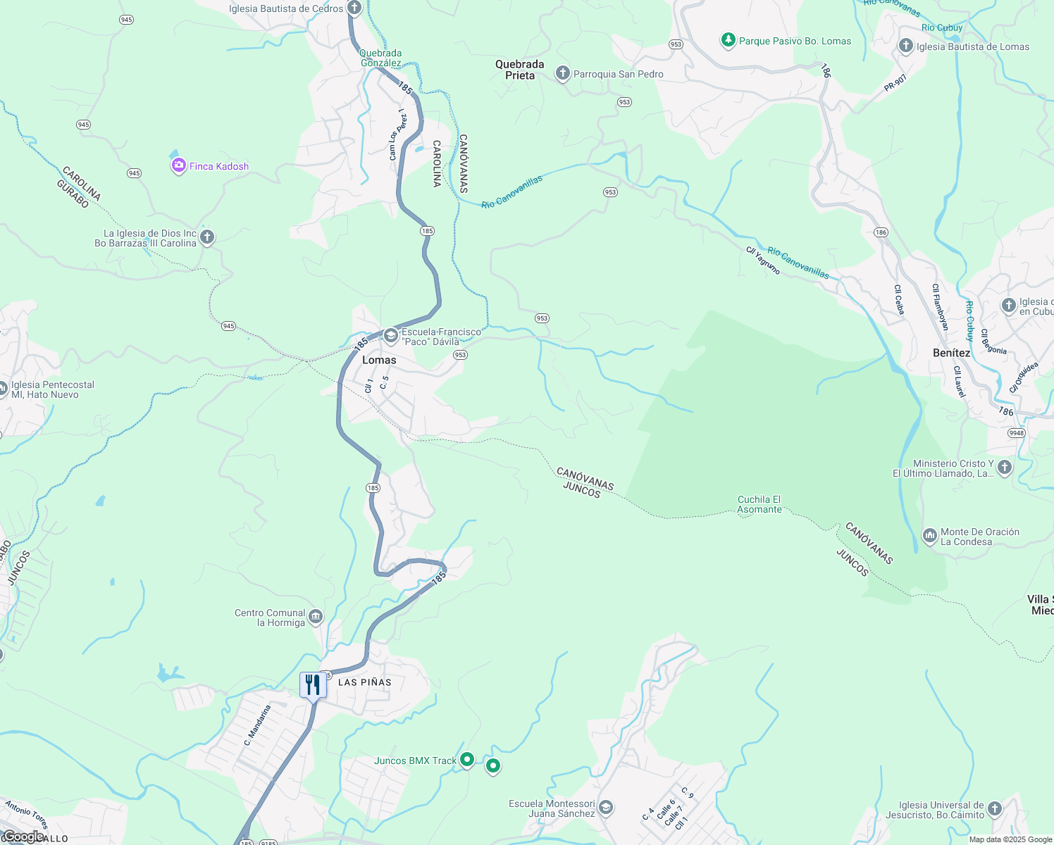 map of restaurants, bars, coffee shops, grocery stores, and more near in Lomas