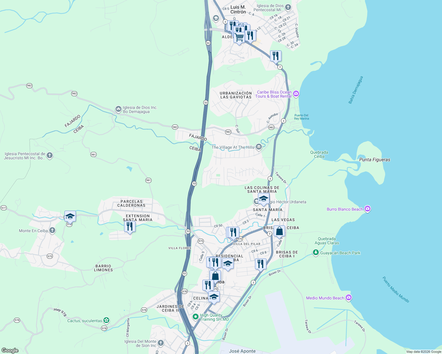 map of restaurants, bars, coffee shops, grocery stores, and more near in Machos