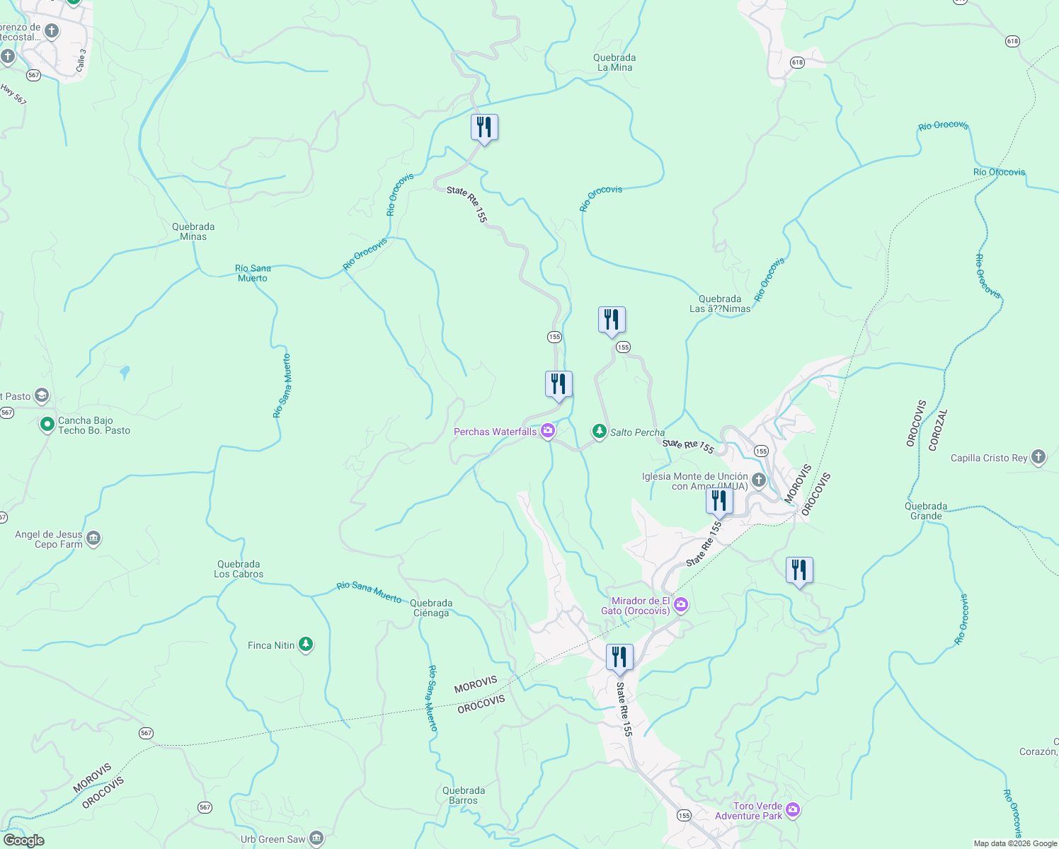 map of restaurants, bars, coffee shops, grocery stores, and more near in Perchas