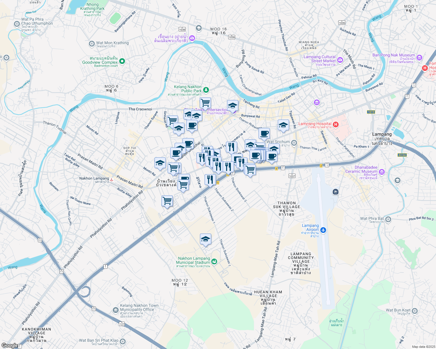 map of restaurants, bars, coffee shops, grocery stores, and more near in Phrabat