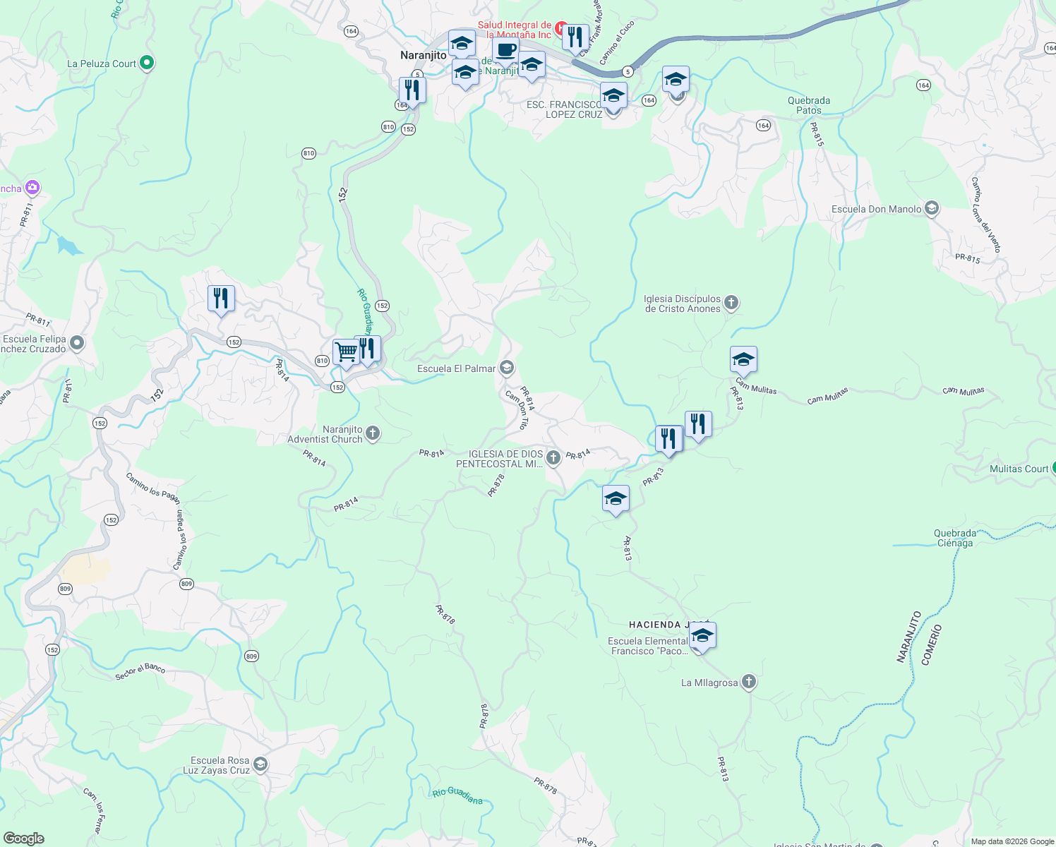 map of restaurants, bars, coffee shops, grocery stores, and more near in Naranjito