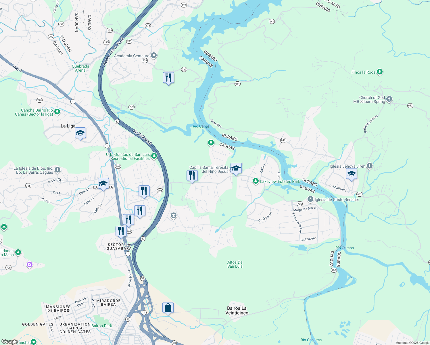 map of restaurants, bars, coffee shops, grocery stores, and more near in Río Cañas