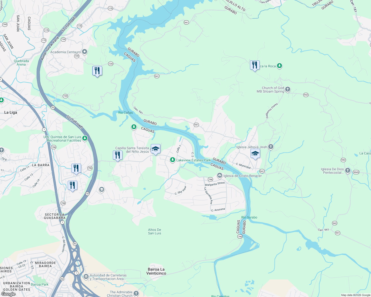 map of restaurants, bars, coffee shops, grocery stores, and more near in Caguas