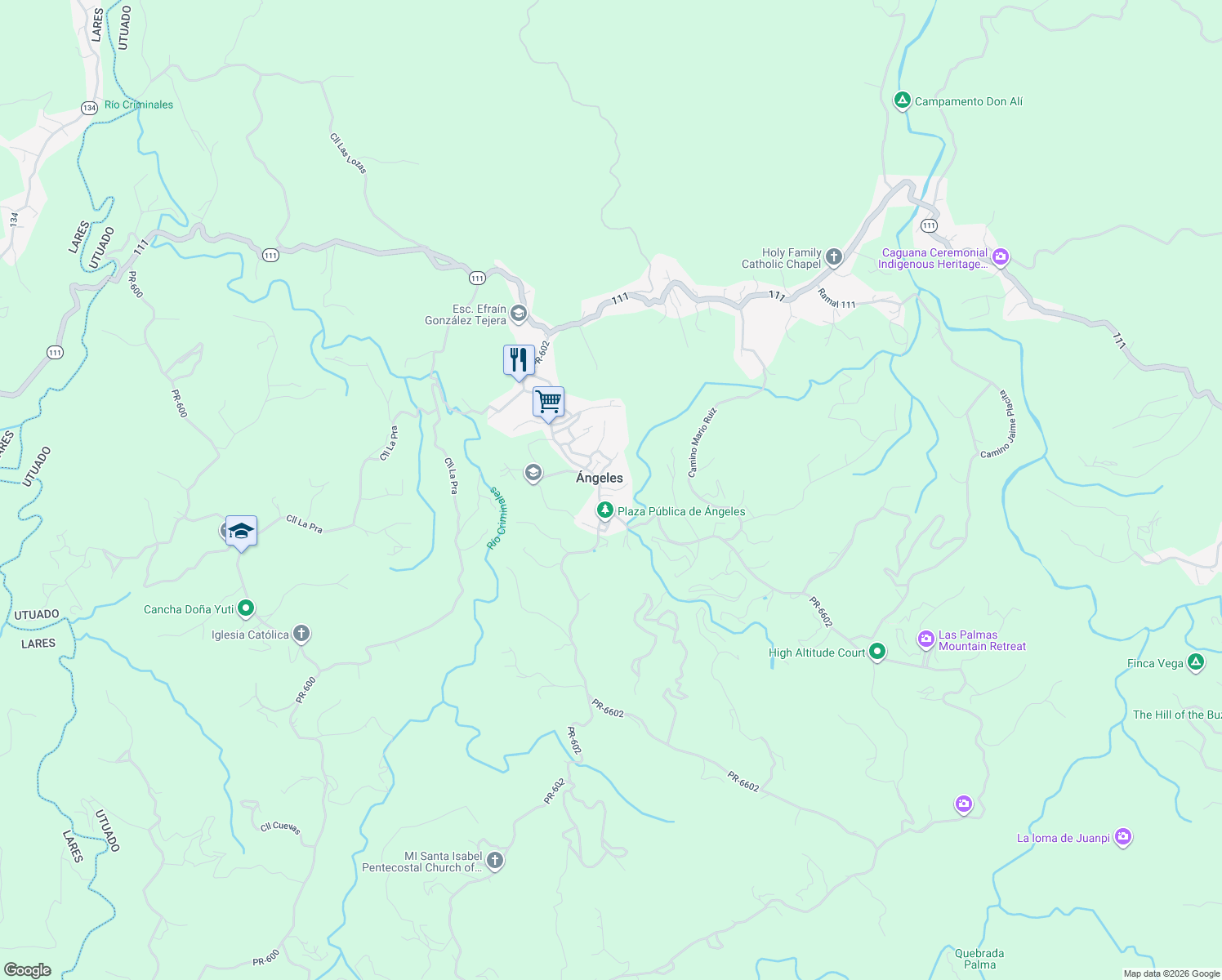 map of restaurants, bars, coffee shops, grocery stores, and more near Calle Pragmacio Cordero in Angeles