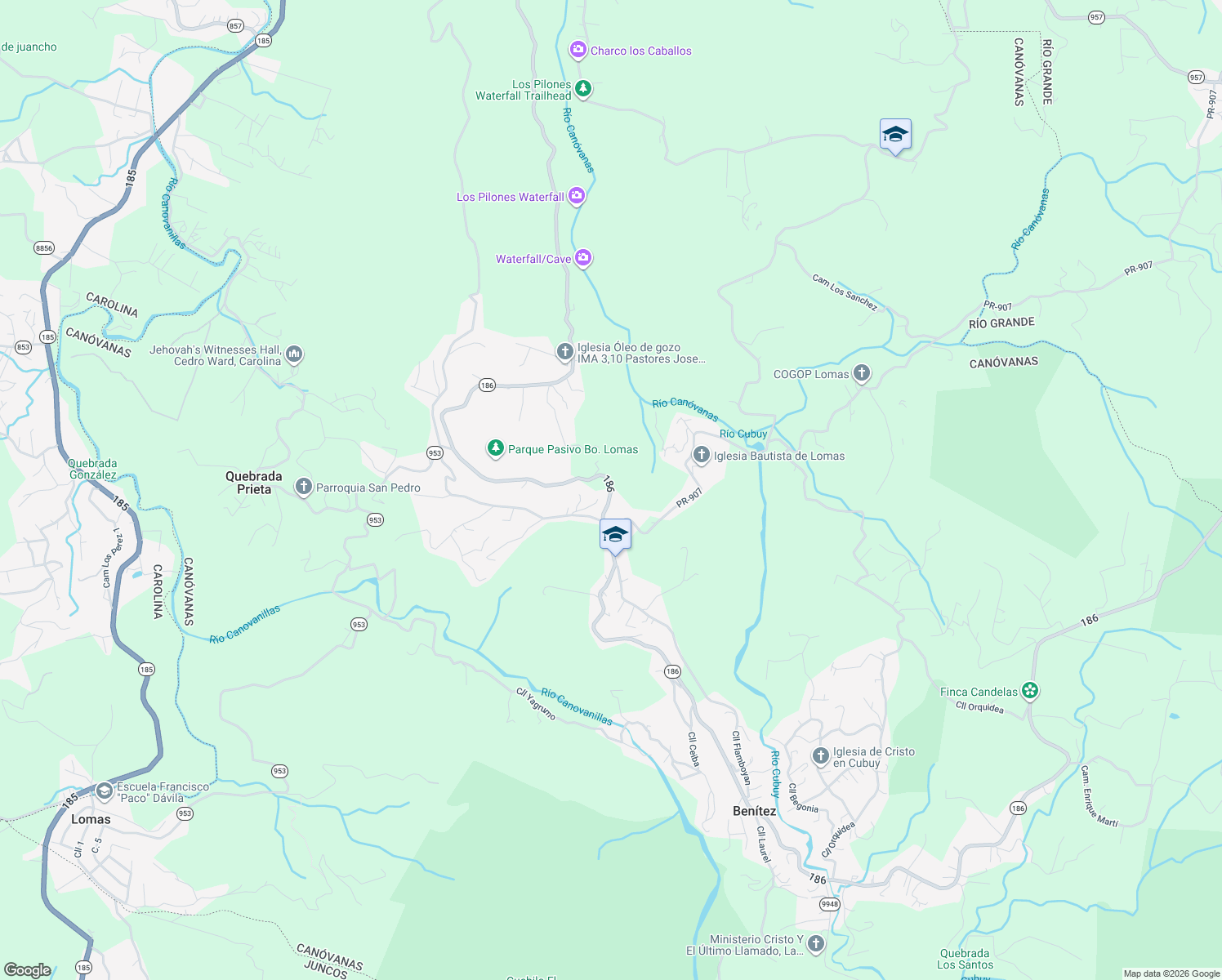 map of restaurants, bars, coffee shops, grocery stores, and more near Puerto Rico 186 in Juncos