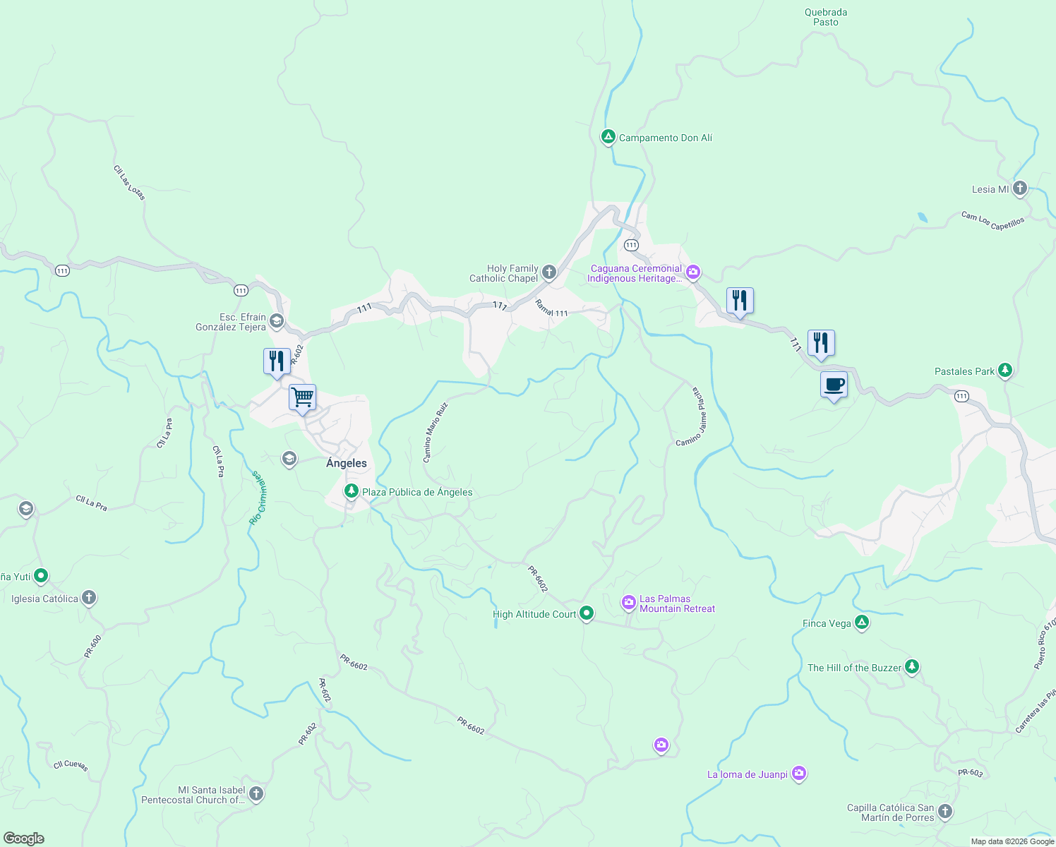 map of restaurants, bars, coffee shops, grocery stores, and more near Unnamed Road in Utuado