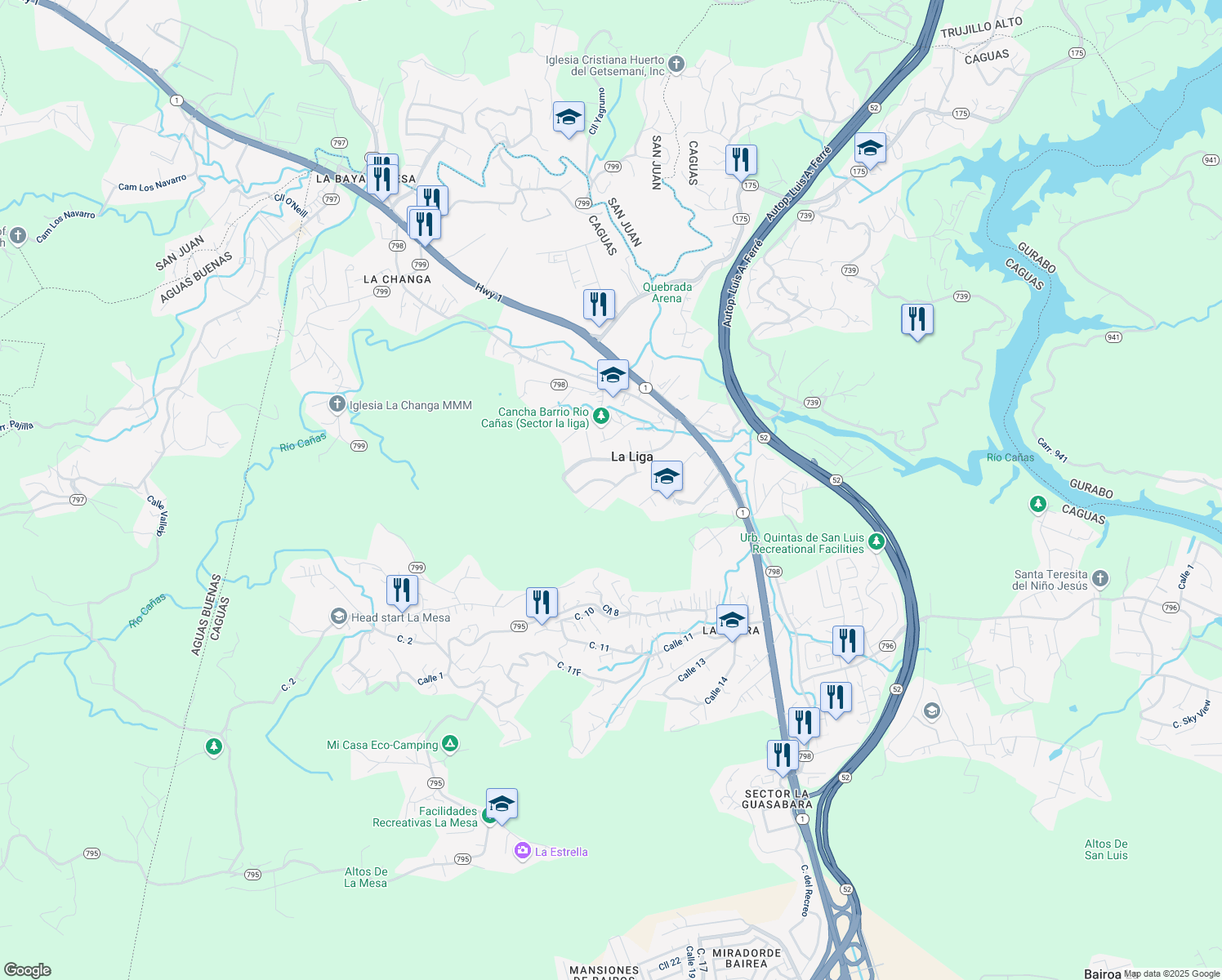 map of restaurants, bars, coffee shops, grocery stores, and more near Calle San Ignacio in Río Cañas