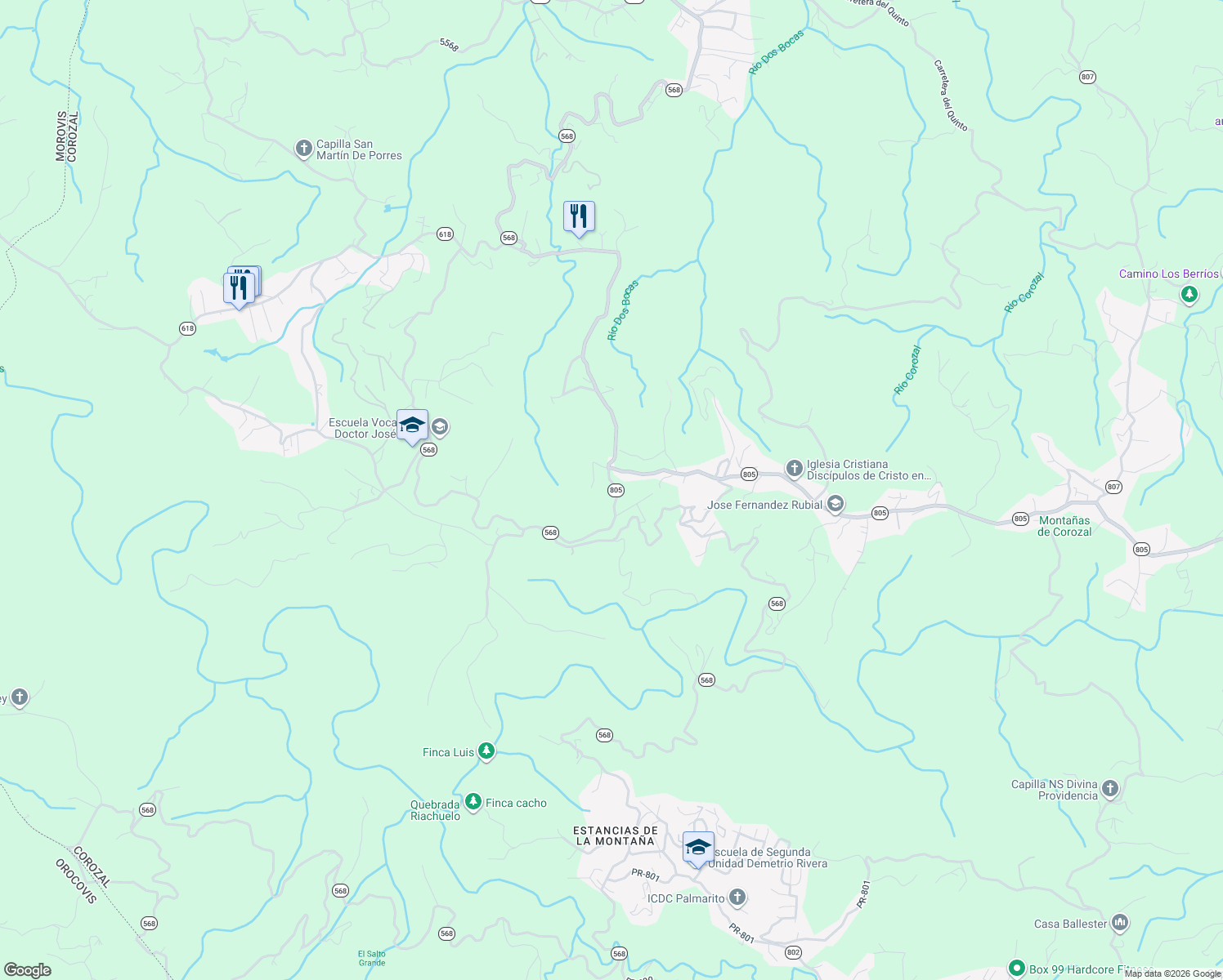 map of restaurants, bars, coffee shops, grocery stores, and more near in Padilla