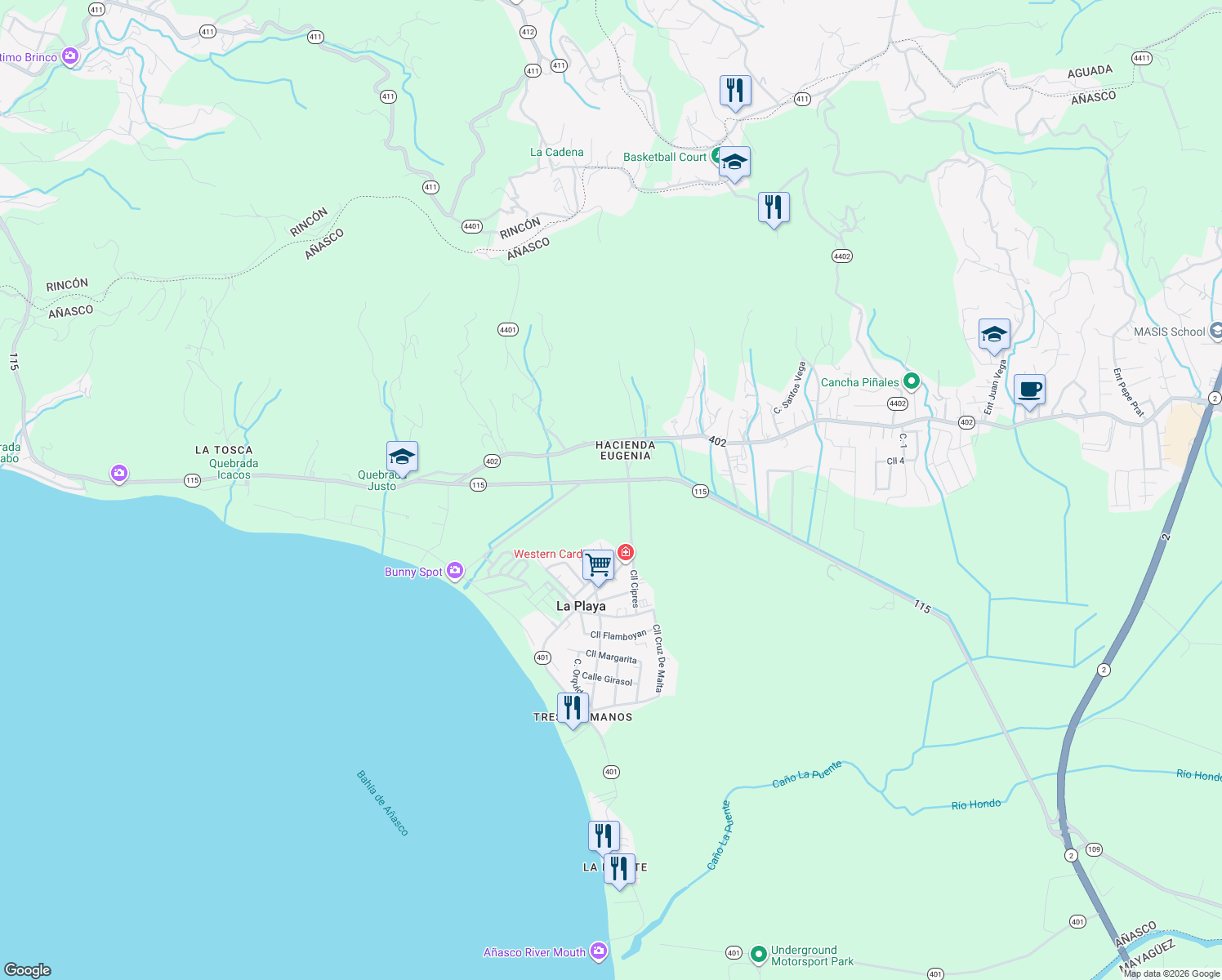 map of restaurants, bars, coffee shops, grocery stores, and more near in Hatillo