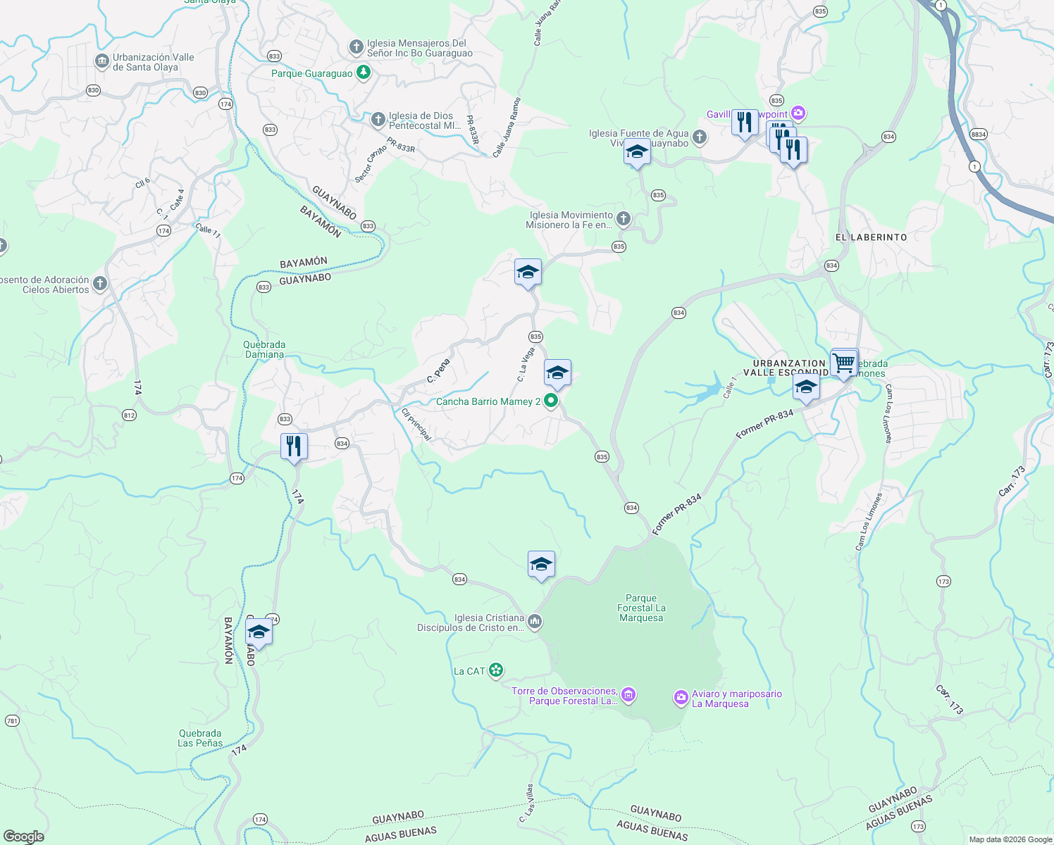 map of restaurants, bars, coffee shops, grocery stores, and more near in Bayamón