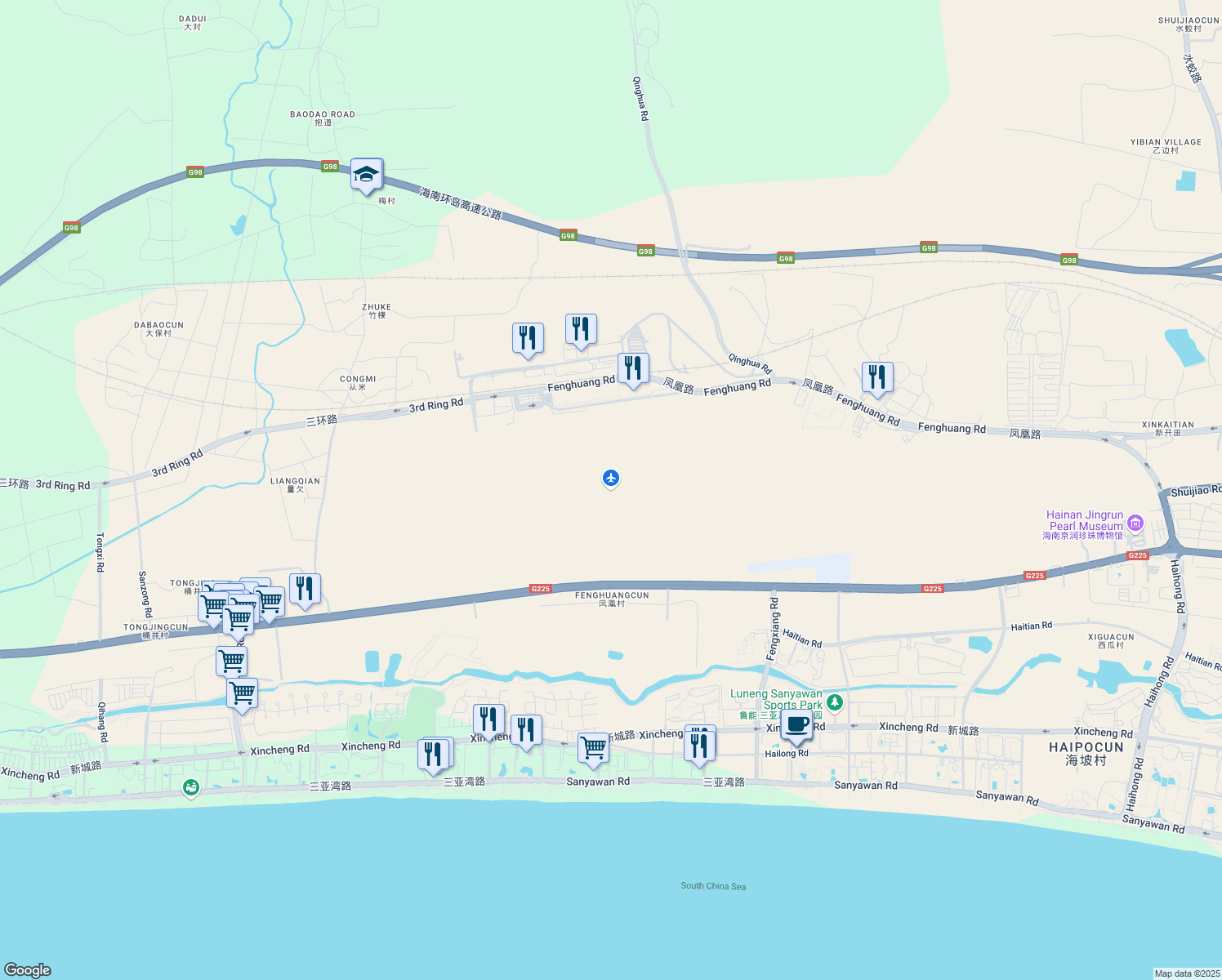 map of restaurants, bars, coffee shops, grocery stores, and more near in San Ya Shi