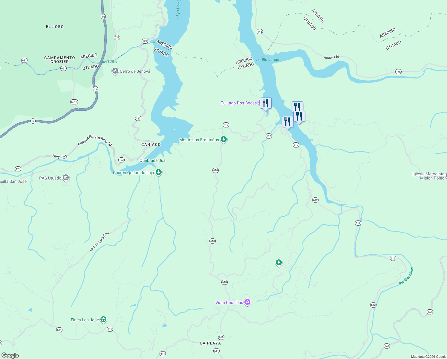 map of restaurants, bars, coffee shops, grocery stores, and more near in Utuado