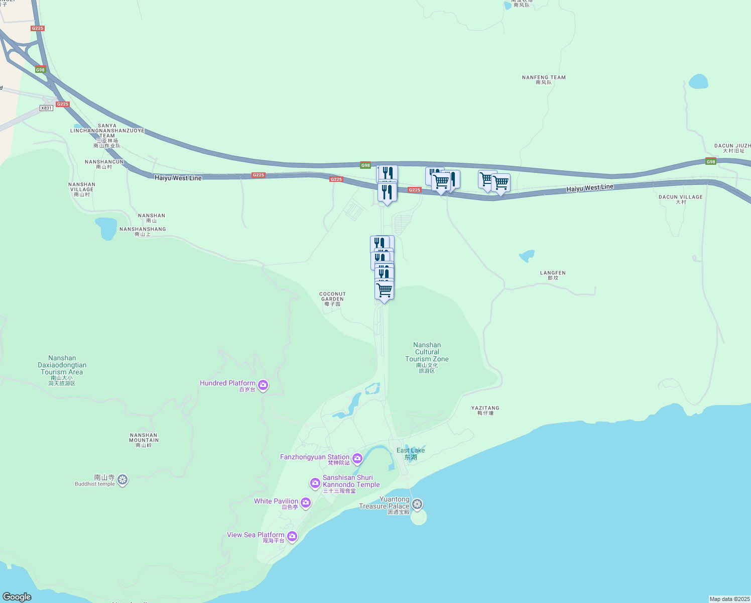 map of restaurants, bars, coffee shops, grocery stores, and more near in Sanya