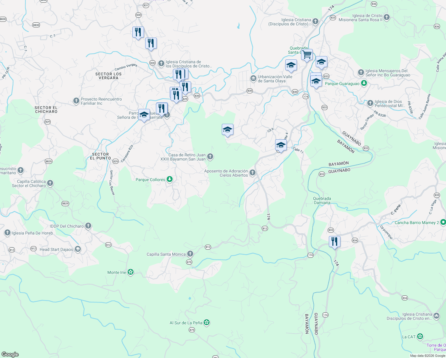map of restaurants, bars, coffee shops, grocery stores, and more near in Bayamón