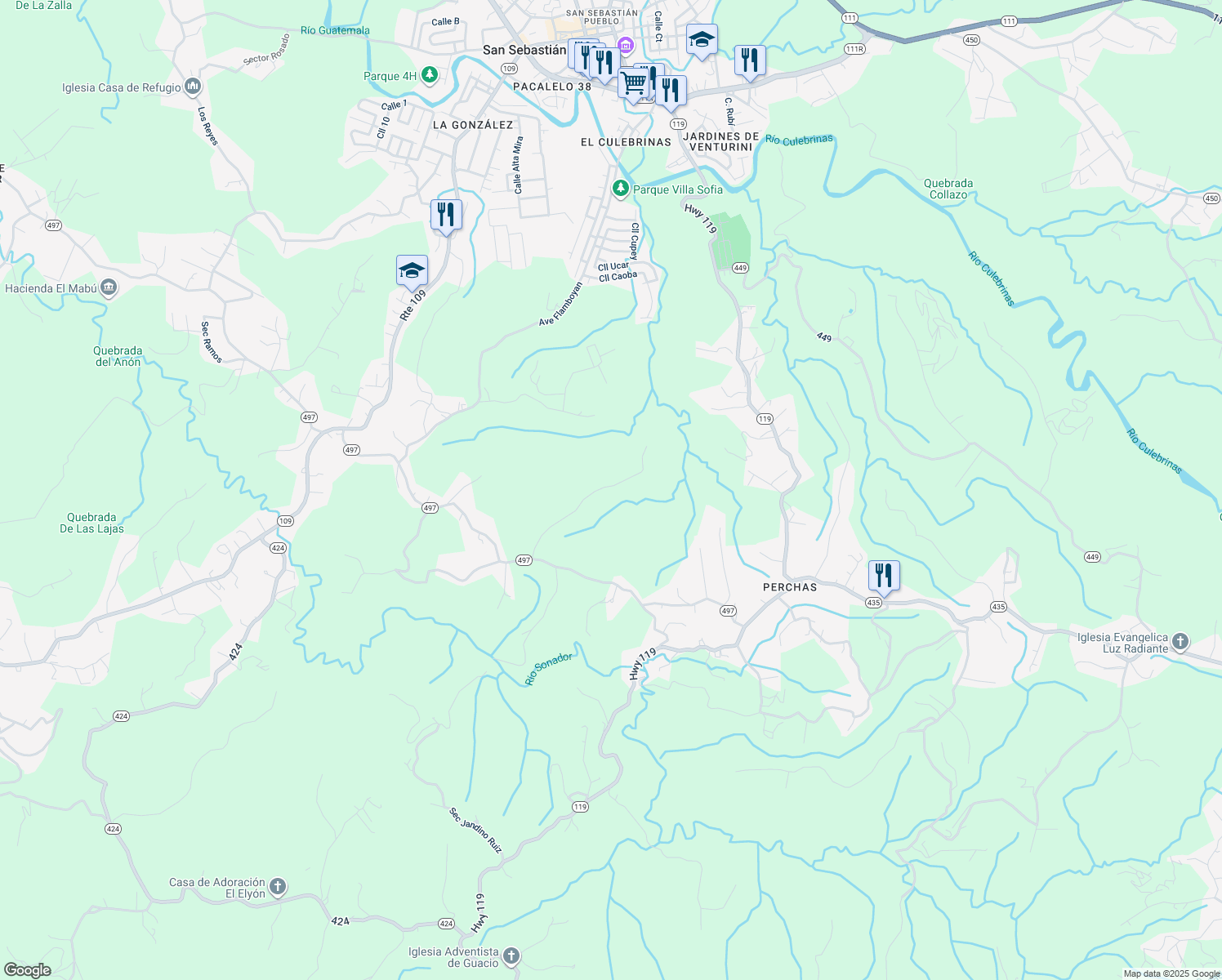 map of restaurants, bars, coffee shops, grocery stores, and more near 111 Emerito Estrada in San Sebastian