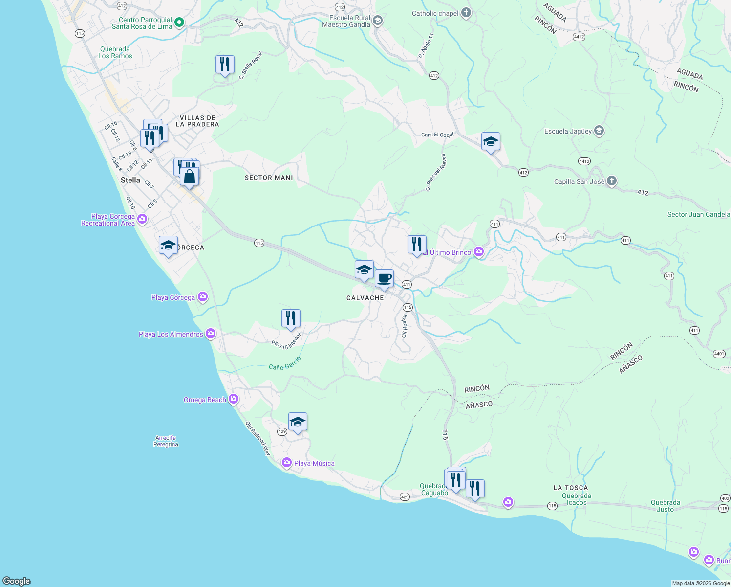 map of restaurants, bars, coffee shops, grocery stores, and more near in Aguada