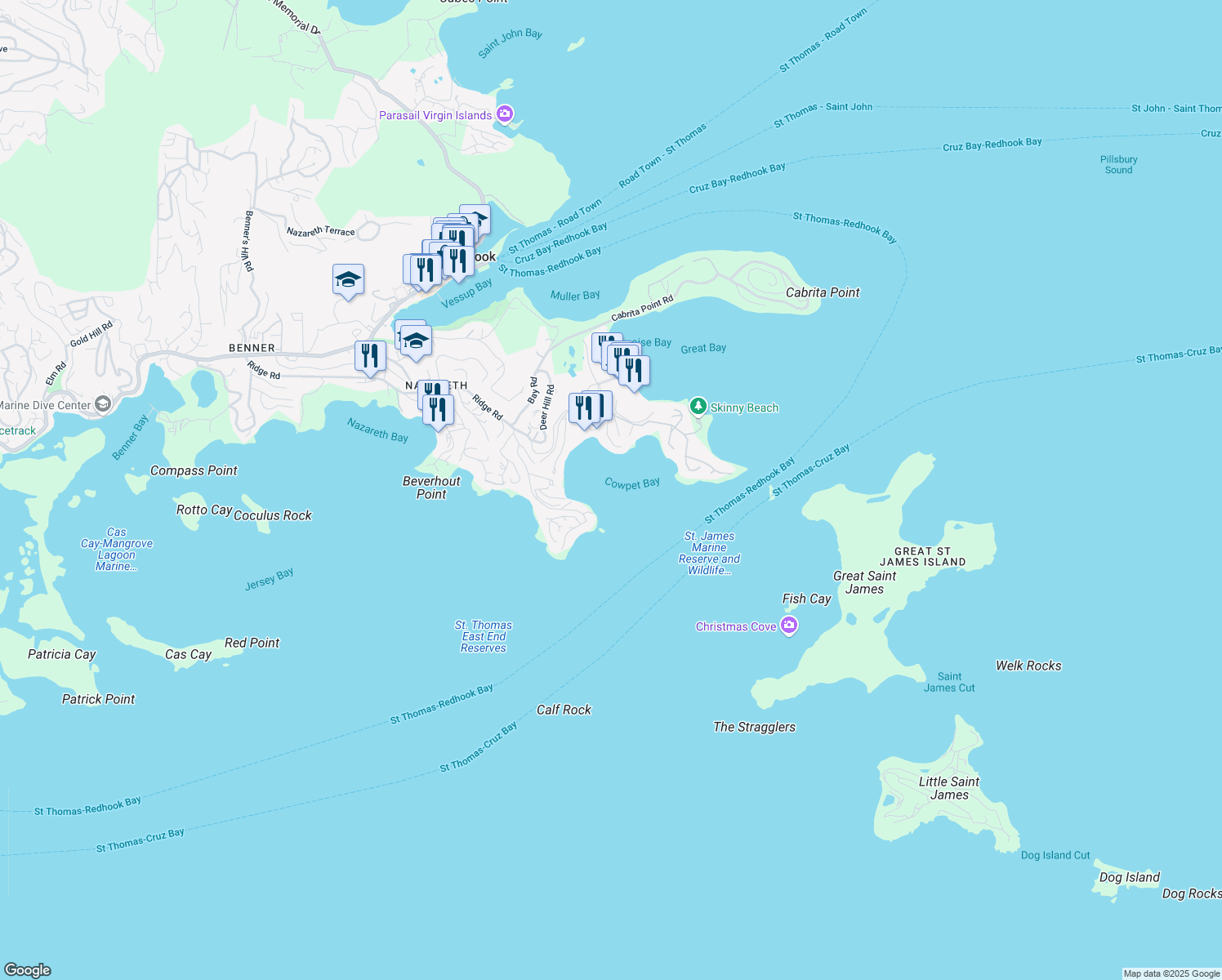 map of restaurants, bars, coffee shops, grocery stores, and more near in East End