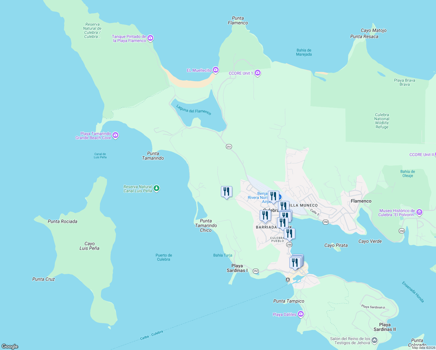 map of restaurants, bars, coffee shops, grocery stores, and more near in Flamenco