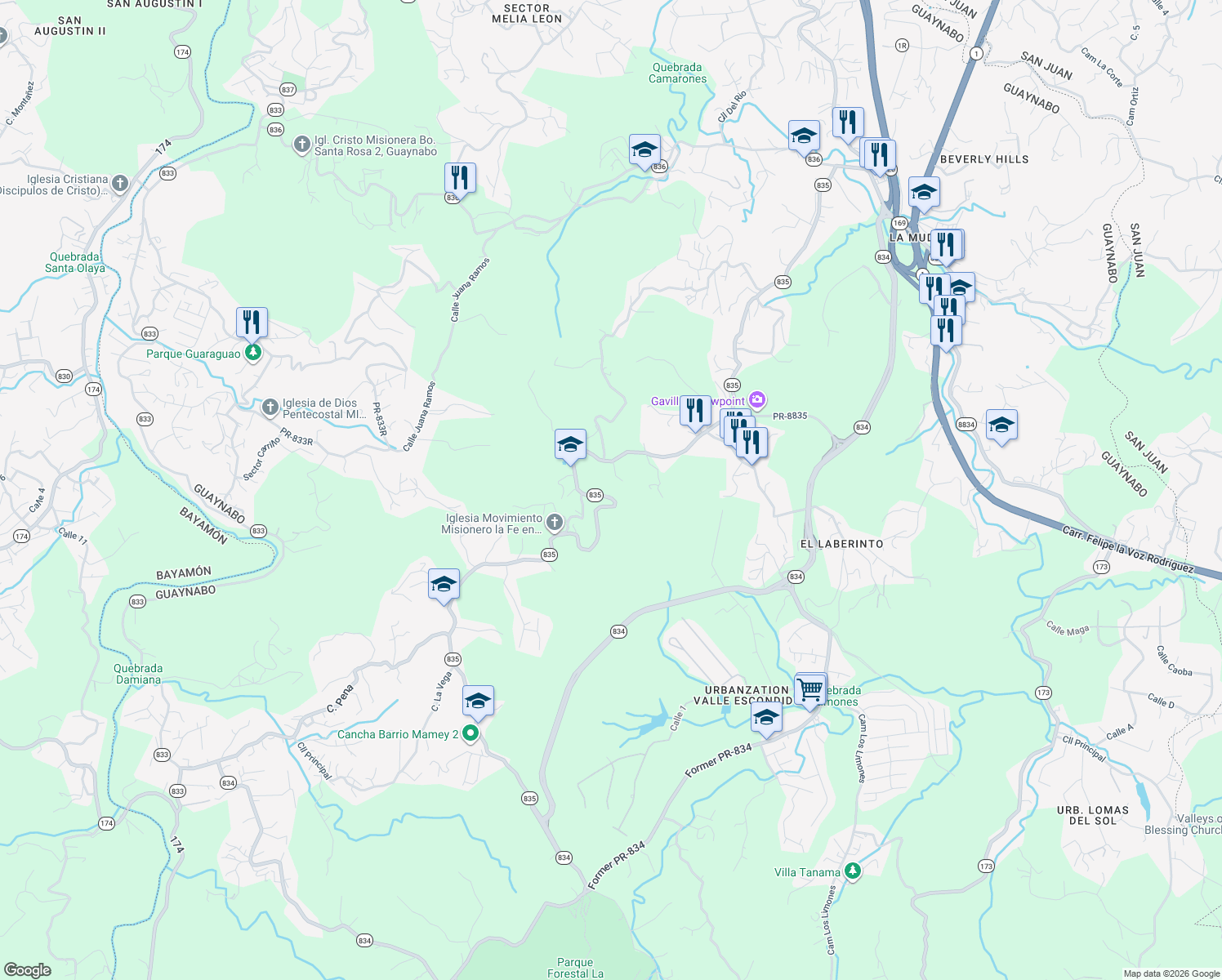 map of restaurants, bars, coffee shops, grocery stores, and more near in Guaynabo