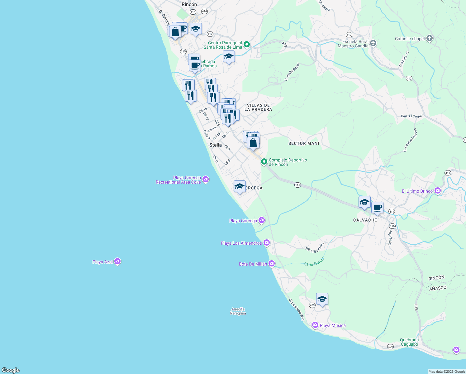 map of restaurants, bars, coffee shops, grocery stores, and more near in Stella
